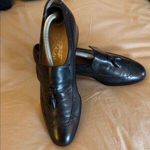 Salvatore Ferragamo Dark Leather Tassel Loafers